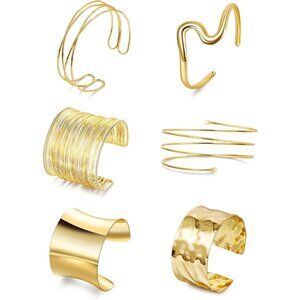 6Pcs Arm Cuff Upper Arm Band Chunky Gold Cuff Bracelets for Women Adjustable Upp
